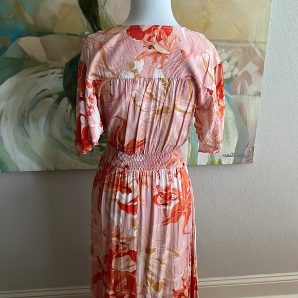 Anthropologie Abel The Label Flower Bomb Dress Flutter Sleeve orange/pink - Picture 10 of 16
